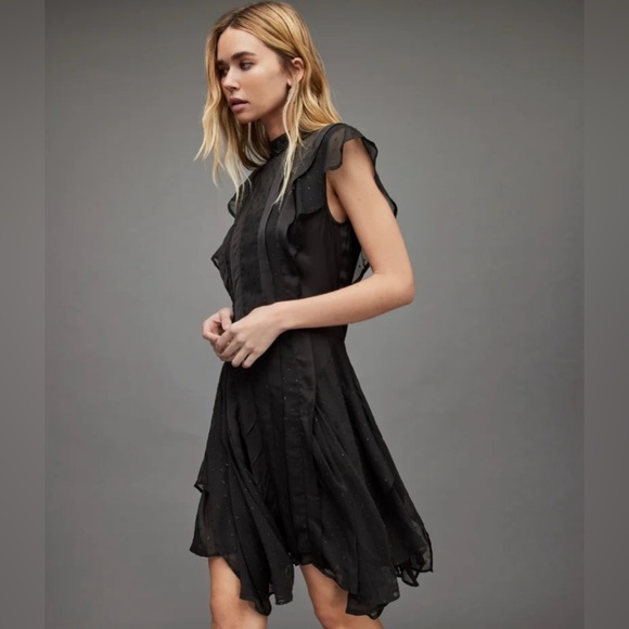 ALLSAINTS Fleur Shimmer Mini Dress - Black (UK16/ US12) - Picture 2 of 6